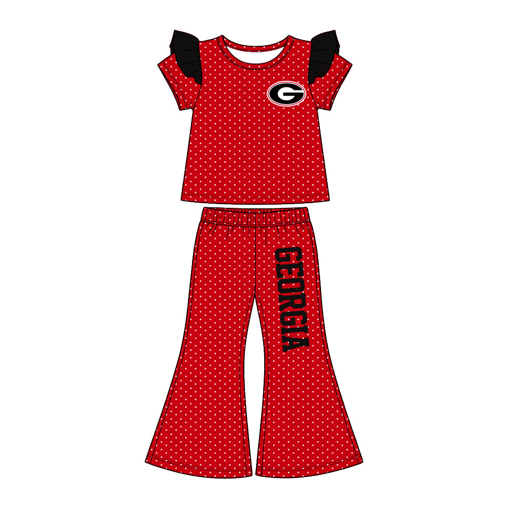 (Custom Design Preorder MOQ 5) Teams GEORGIA Dots Top Bell Pants Girls Clothes Set