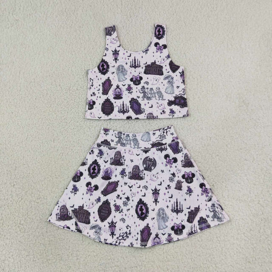 GSD4289 Cartoon Mouse Tank Top Skort Girls Halloween Yoga Clothes Set