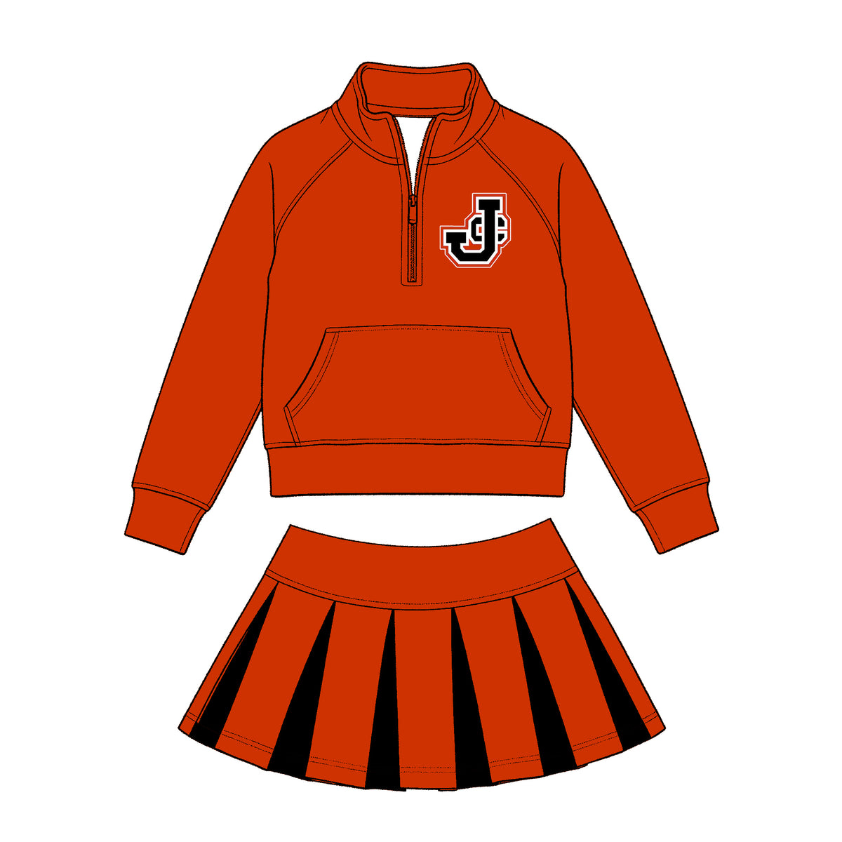 (Custom Design Preorder MOQ 5) Teams Johnston City Indians Red Zipper Top Skort Girls Clothes Set