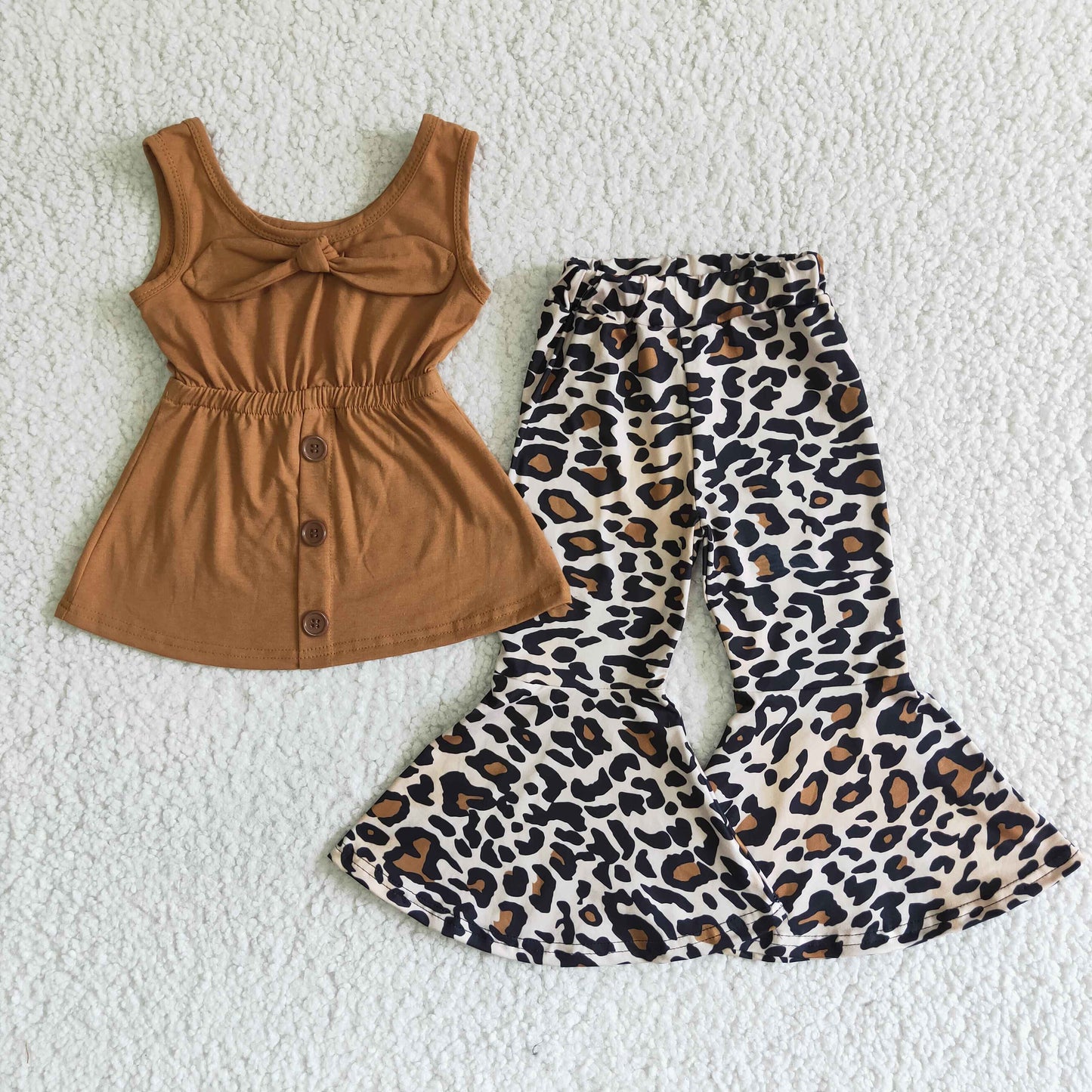 (Promotion) A18-3 Sleeveless Brown Tunic Top Leopard Bell Pants Girls Outfits
