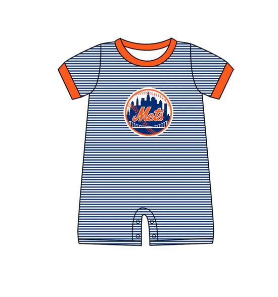 (Custom Preorder MOQ 5) Baby Boys Short Sleeve New York Mets Striped Romper