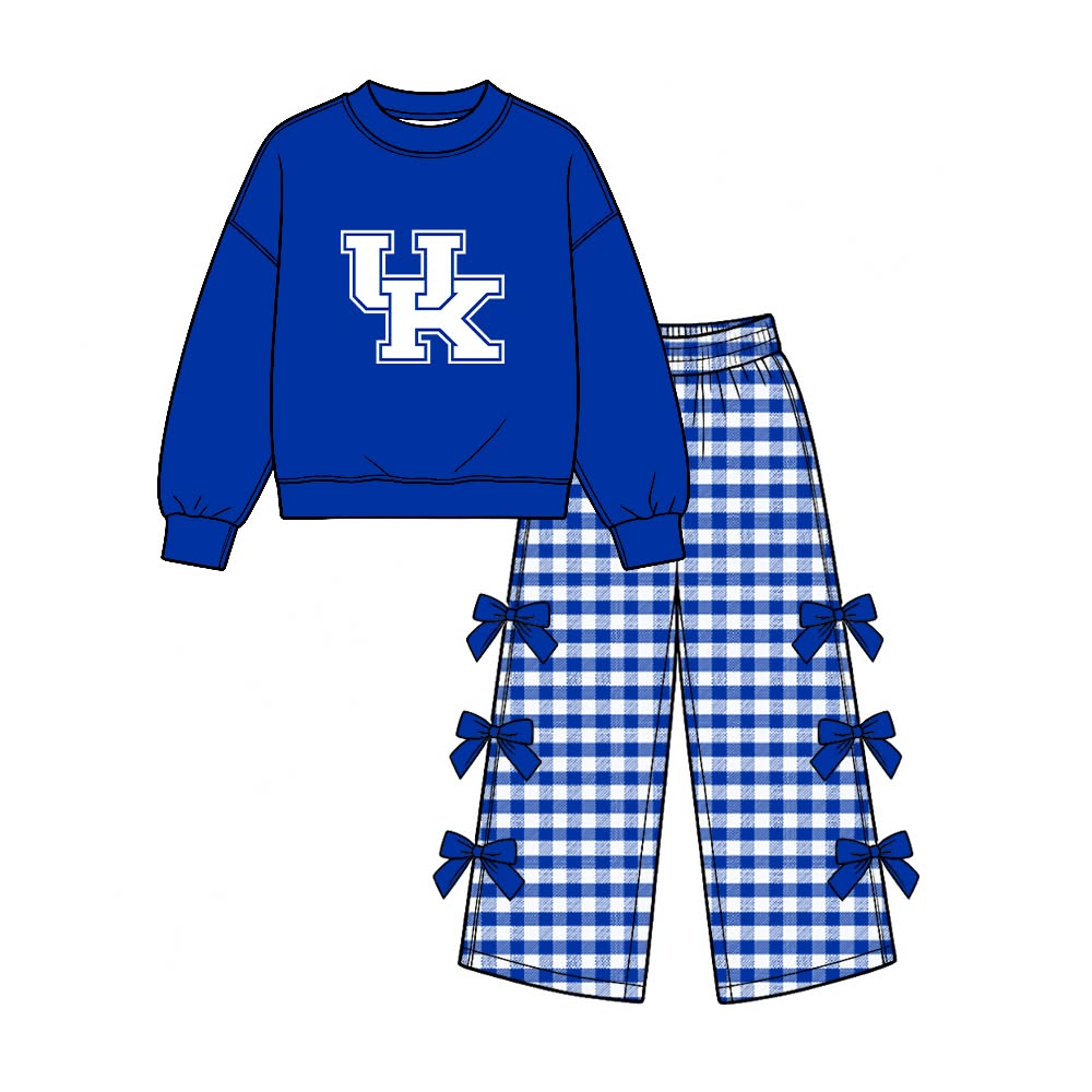 Preorder( 5 MOQ) Baby Girls Sport Team UK Long Sleeve Top Gingham Pants Outfit
