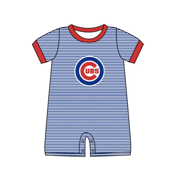 (Custom Preorder MOQ 5) Baby Boys Short Sleeve Stripe Cubs Team Rompers