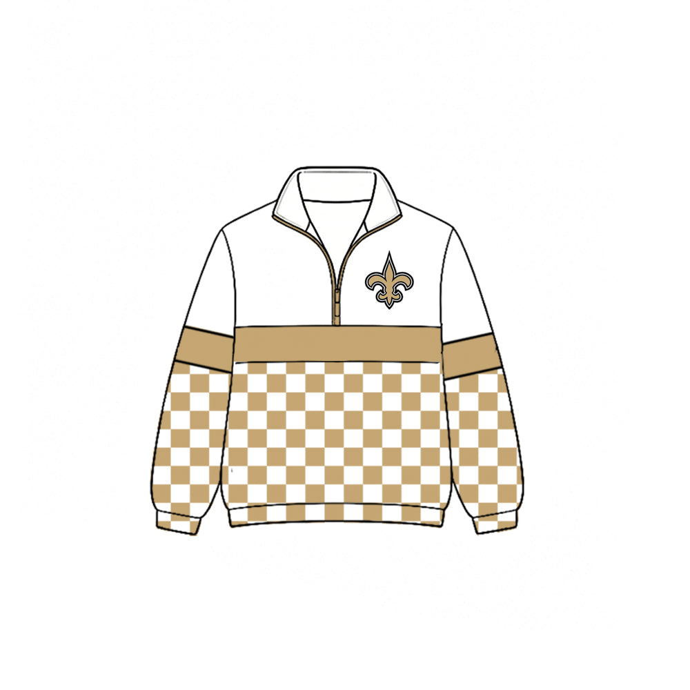 (Custom Design Preorder MOQ 5) Teams Saints Plaid Print Kids & Adult Long Sleeve Zipper Pullover Jacket