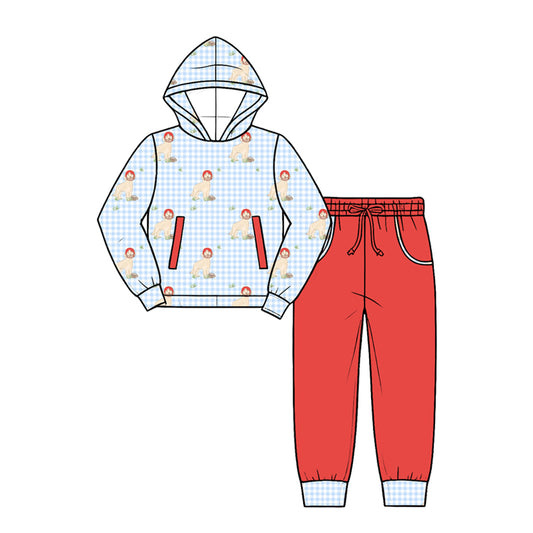 (Custom Design Preorder MOQ 5 Each)Baseball Print Hoodie Top Pockets Pants Boys Fall Clothes Set Brothers Wear