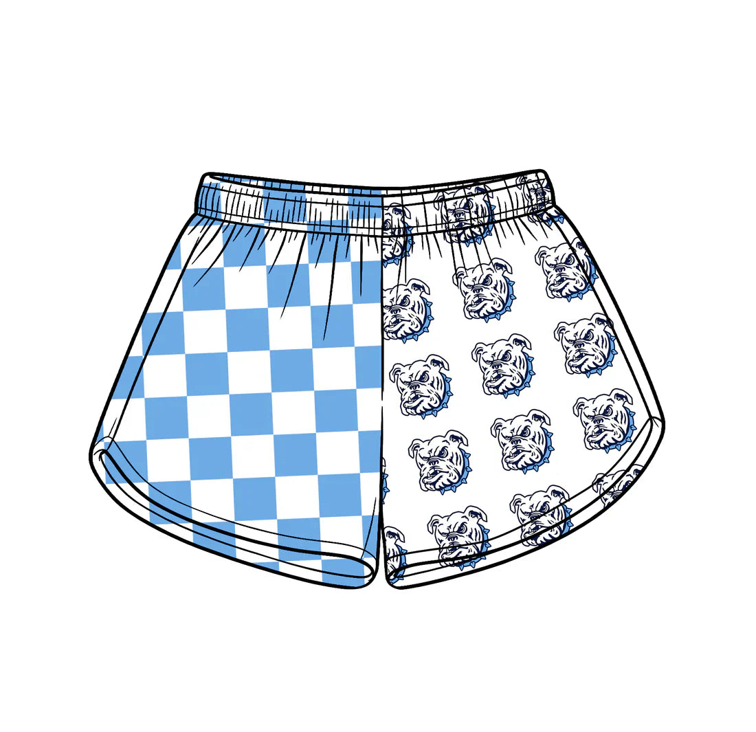 (Custom Preorder MOQ 5) Baby Girls Blue Checked Bulldogs Team Shorts Bottom