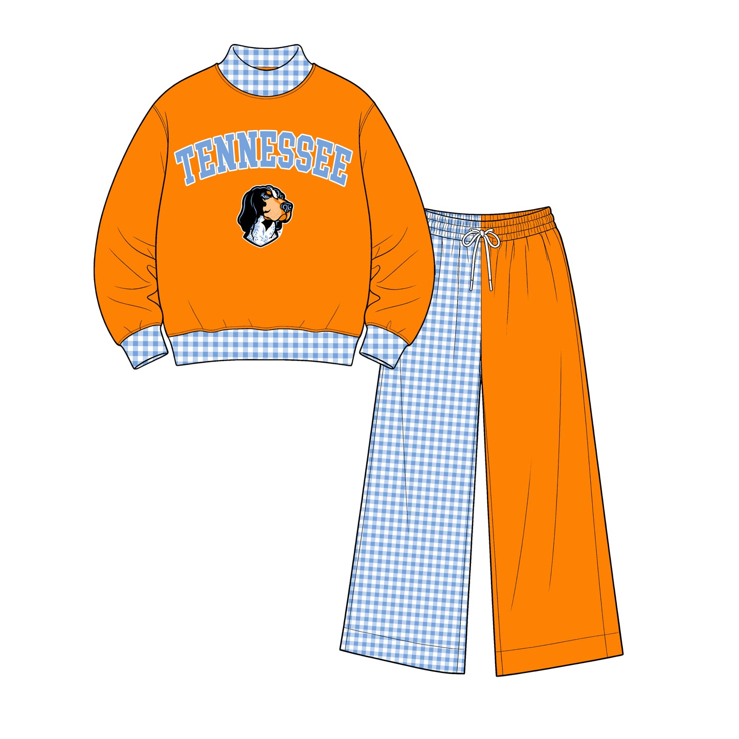 (Custom Design Preorder MOQ 5) Tennessee Mock Neck Orange Top with Patch Wide Leg Set