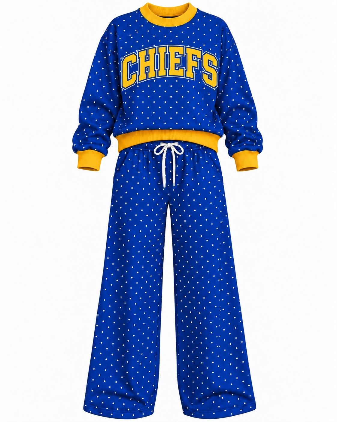 Preorder( 5 MOQ) Baby Girls Chiefs Blue Polka Dot Outfit
