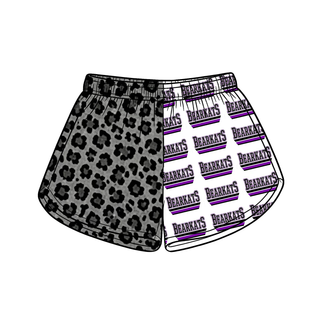 (Custom Preorder MOQ 5) Baby Girls Black Leopard Bearkats Team Shorts Bottom