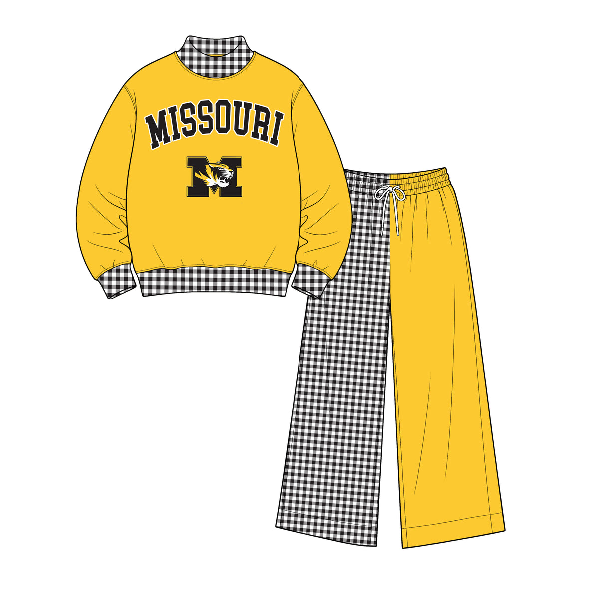 (Custom Design Preorder MOQ 5) Missouri Mock Neck Top with Patch Wide Leg Sport Team Set