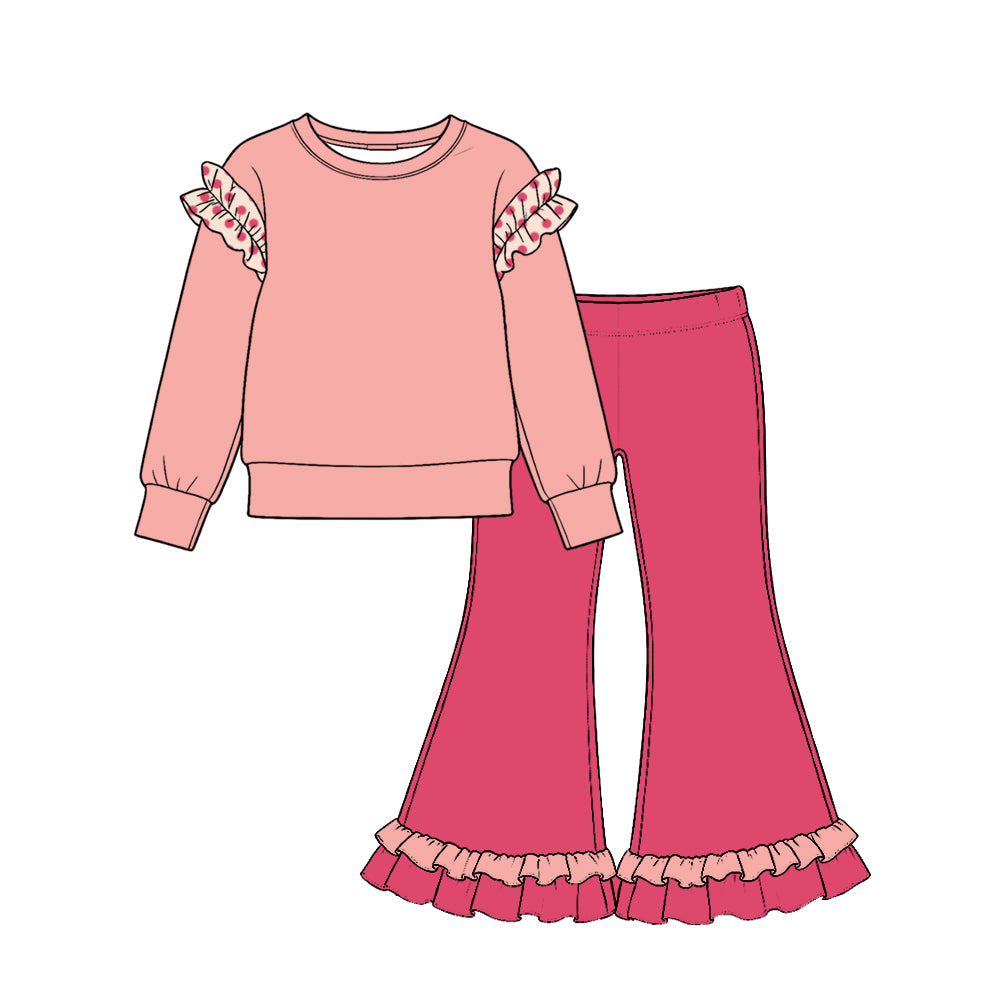 (Custom Design Preorder MOQ 5 Each) Cartoon Princess Blank Cotton Girls Ruffles Clothes Set Sisters Wear
