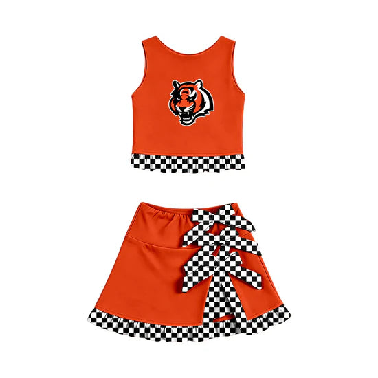 (Custom Preorder MOQ 5) Sport Team Tigers Vest Bows Ruffle Skirt Team Outfit