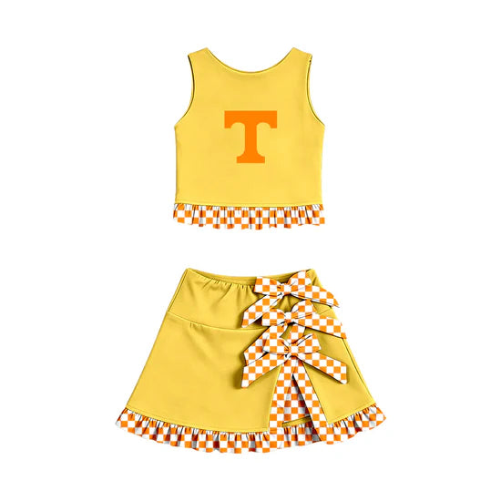 (Custom Preorder MOQ 5) Sport Team T Vest Bows Ruffle Skirt Team Outfit