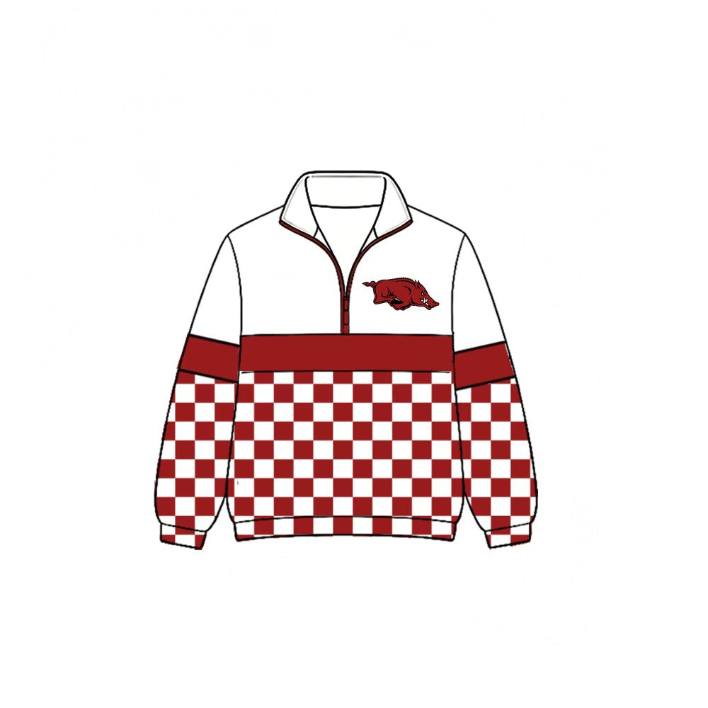 (Custom Design Preorder MOQ 5) Teams Arkansas Plaid Print Kids & Adult Long Sleeve Zipper Pullover Jacket