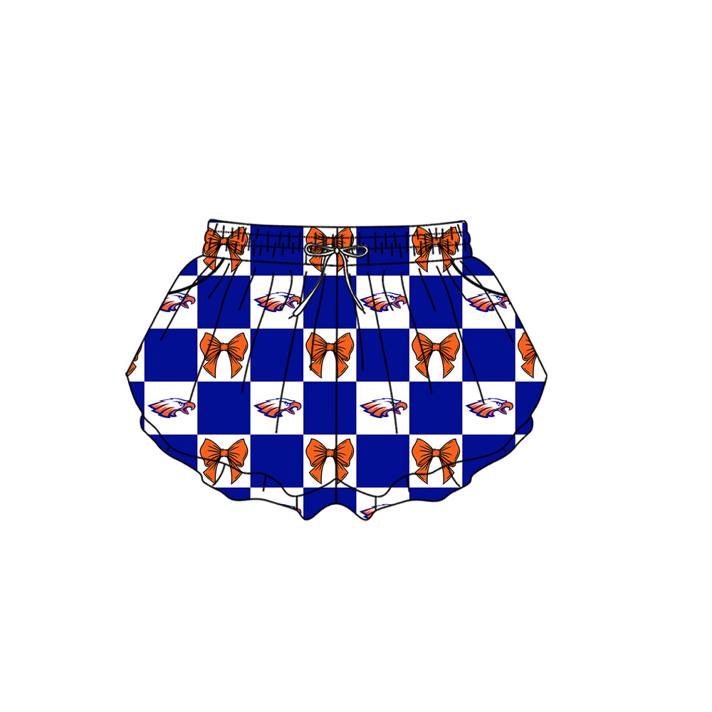 (Custom Design Preorder MOQ 5 Each Item) Teams Denver Broncos Bows Blue Plaid Print Kids Clothes Sibling & Family Matching Styles