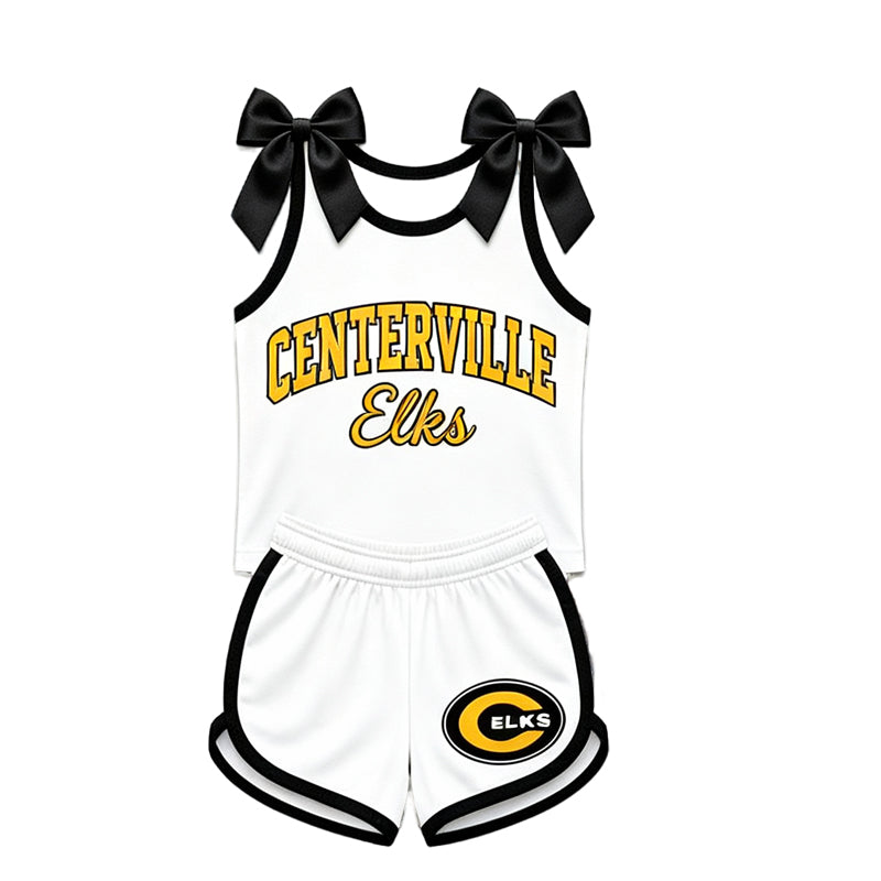 (Custom Design Preorder MOQ 5) Teams Centerville Elks Bows Vest Top Shorts Mommy and Me Summer Yoga Clothes Set