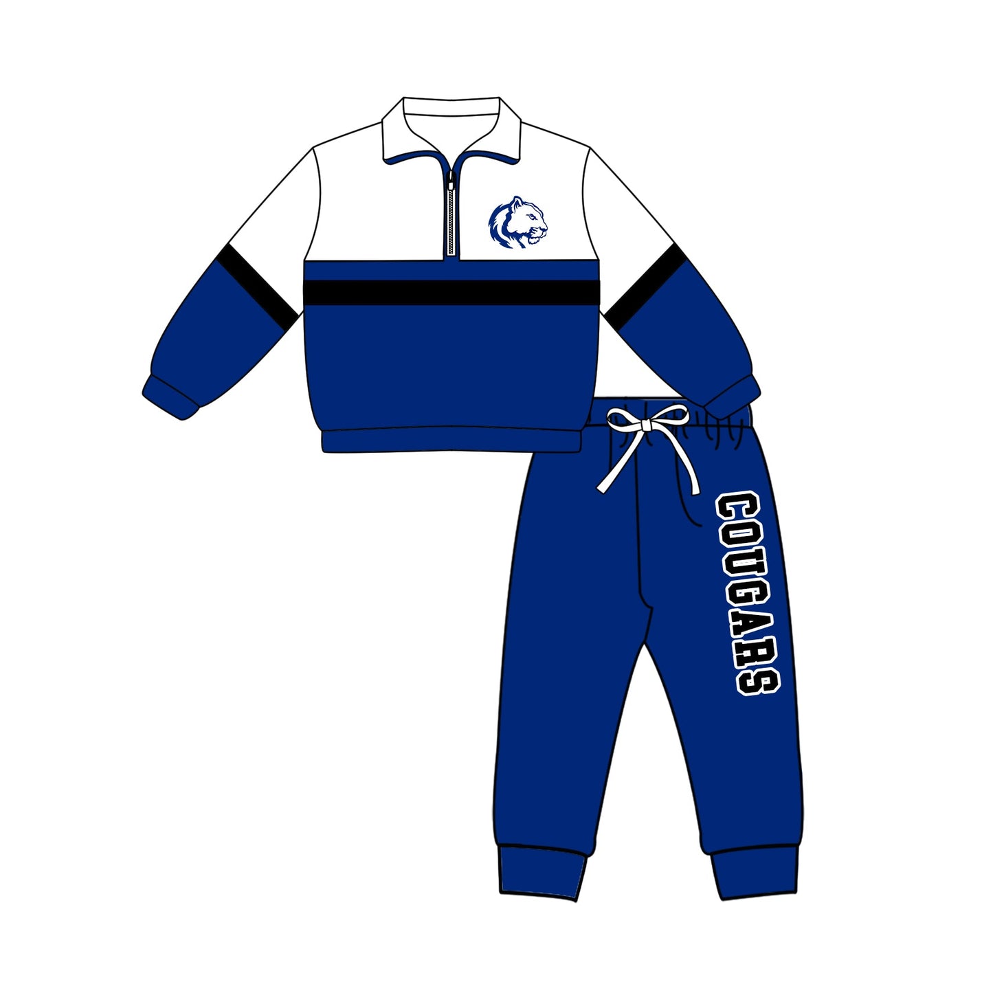 Preorder (moq 5)Baby Boys Cougars Zip Pullovers Top Jogger Pants Team Clothes Set