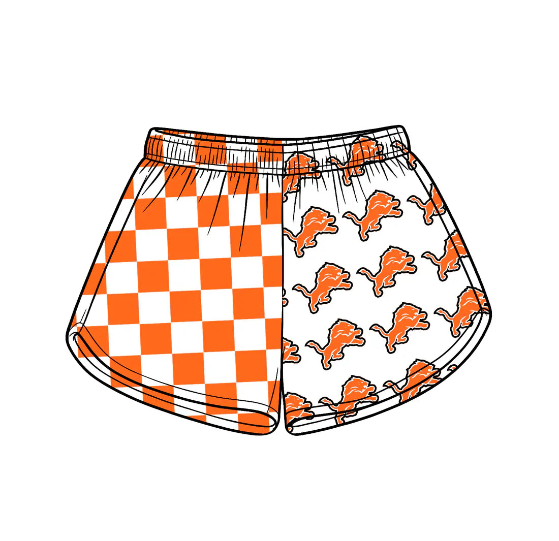 (Custom Preorder MOQ 5) Baby Girls Orange Checked Detroit Lions Team Shorts Bottom