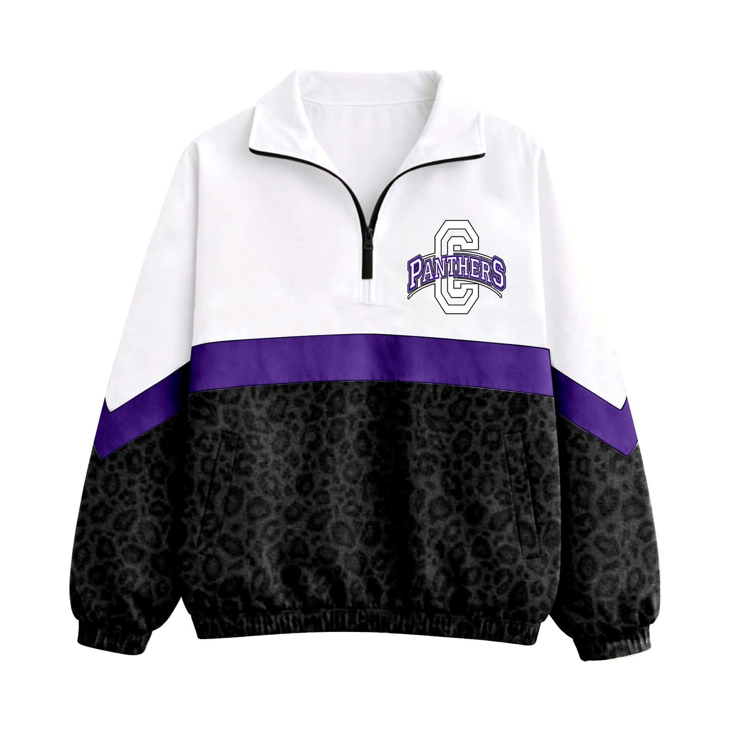 (Custom Design Preorder MOQ 5) Panters Print Girls & Women Sports Team Long Sleeve Zipper Pullover