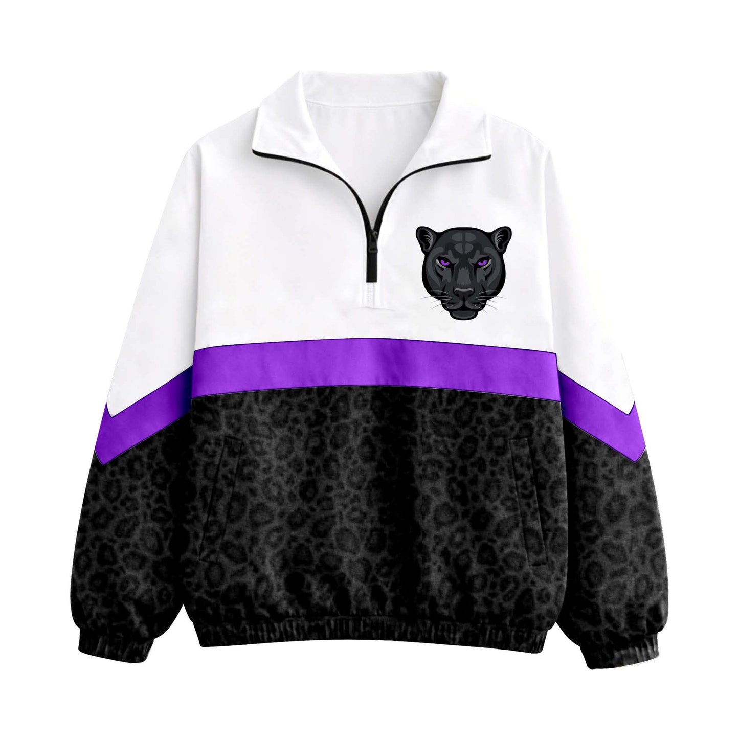 (Custom Design Preorder MOQ 5) Panther +Leopard Print Girls & Women Sports Team Long Sleeve Zipper Pullover