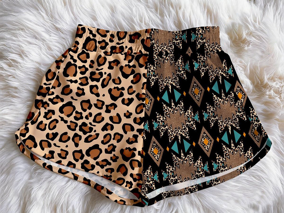 (Custom Design Preorder MOQ 5) Leopard Aztec Print Baby Girls & Woman Summer Bottom Shorts