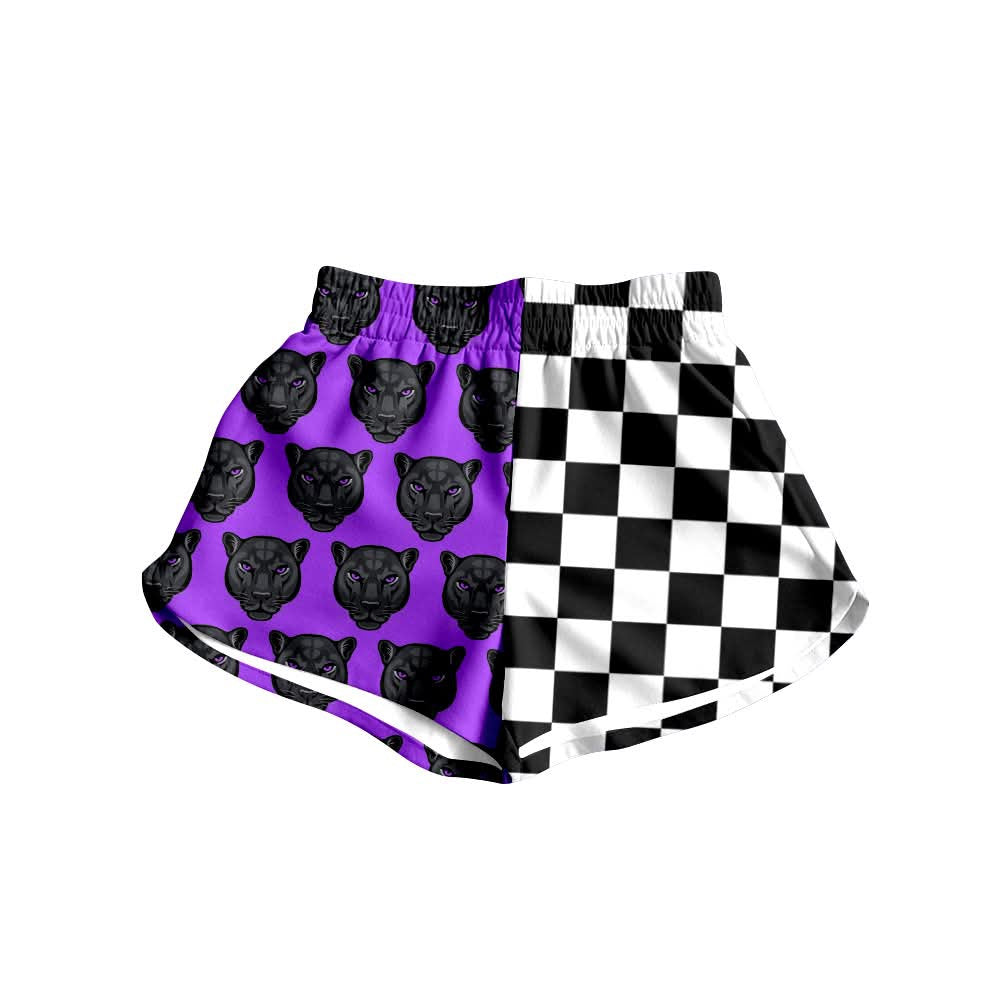 (Custom Design Preorder MOQ 5) Girls & Women Panther +Checked Sports Navy Bottom Shorts