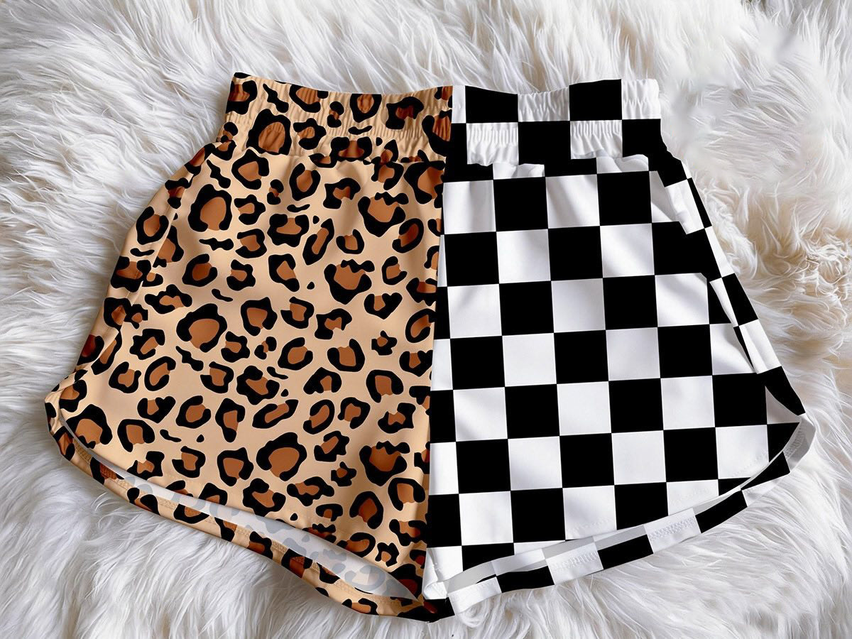 (Custom Design Preorder MOQ 5) Leopard Black Plaid Print Baby Girls & Woman Summer Bottom Shorts