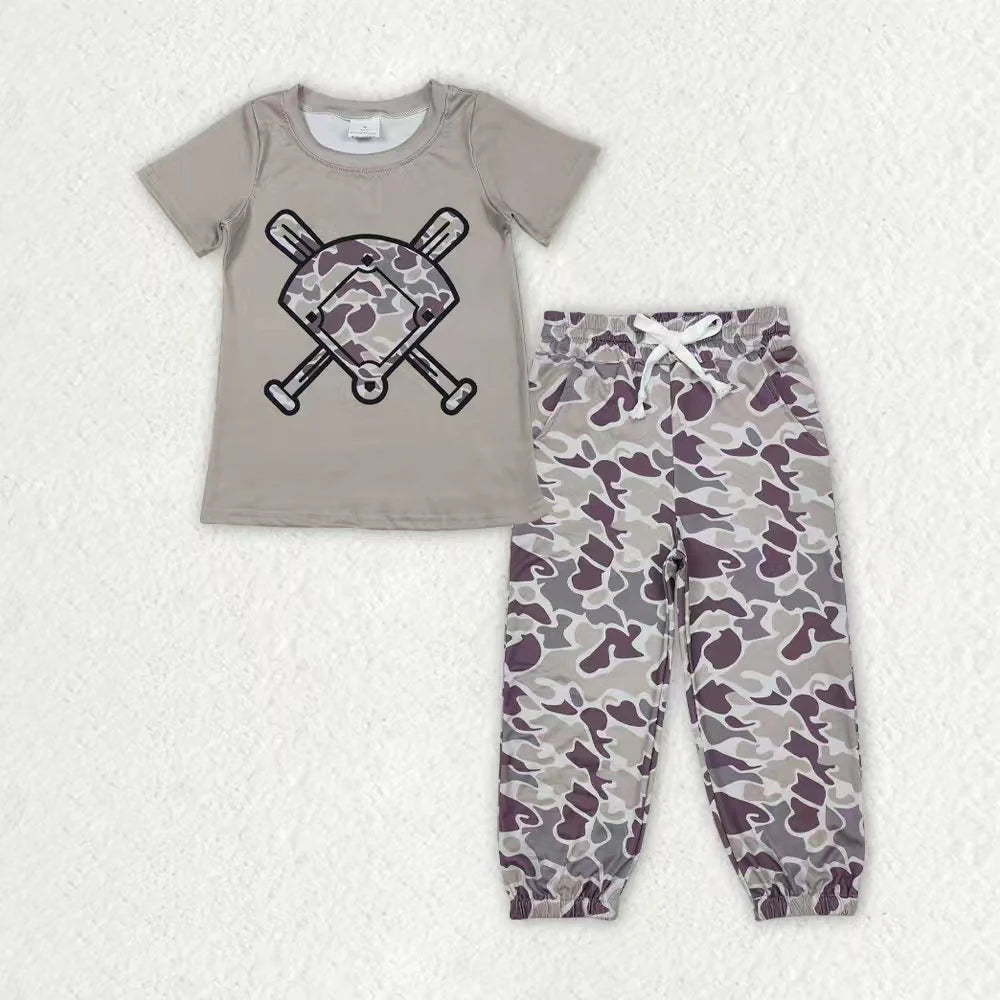 Sibling Baby Boys Southern Camo Baseballs Top Legging Jogger Pants Outfit