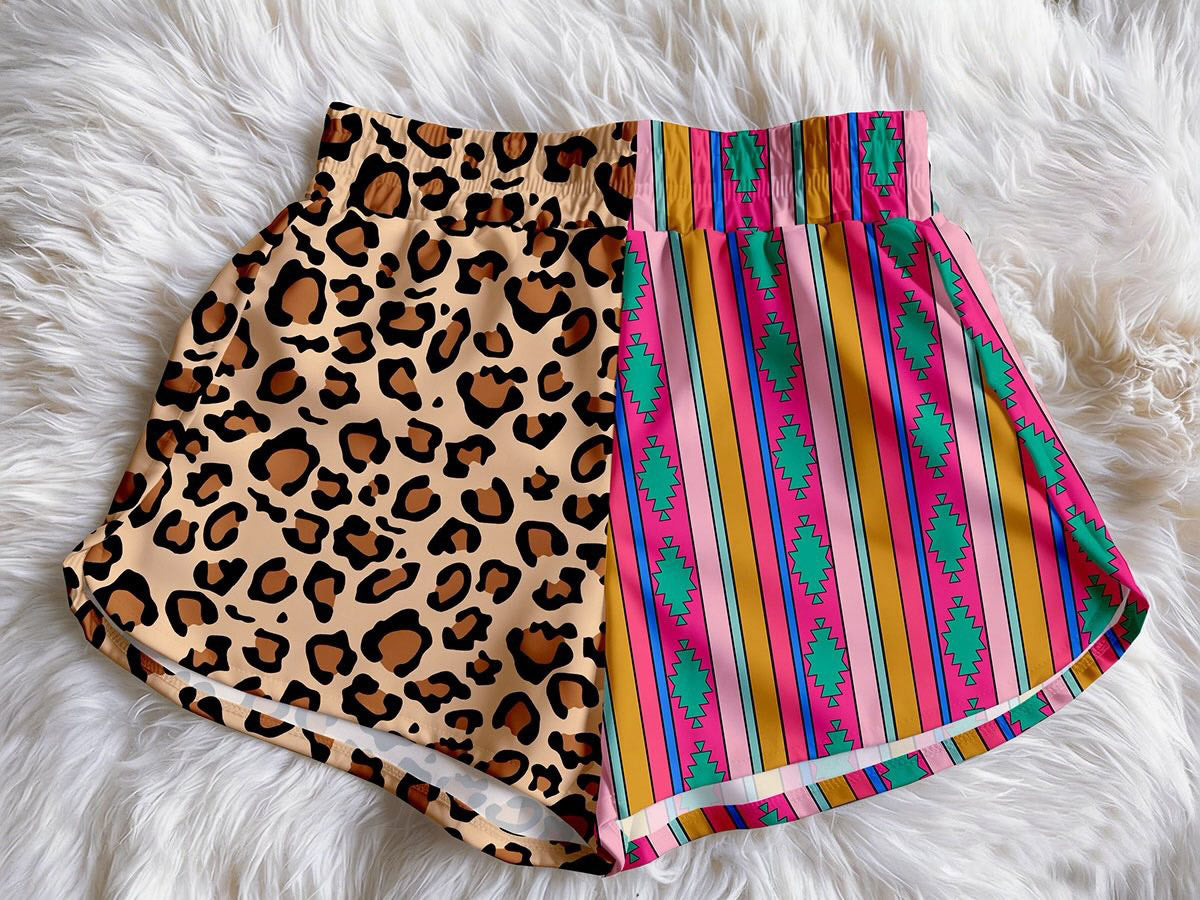 (Custom Design Preorder MOQ 5) Leopard Aztec Stripes Print Baby Girls & Woman Summer Bottom Shorts