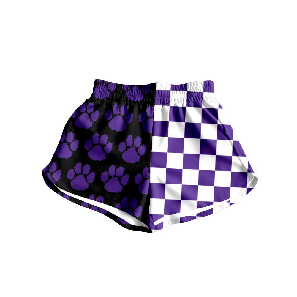 (Custom Design Preorder MOQ 5) Teams Purple Paw Checked Print Girls & Women Sports Bottom Shorts