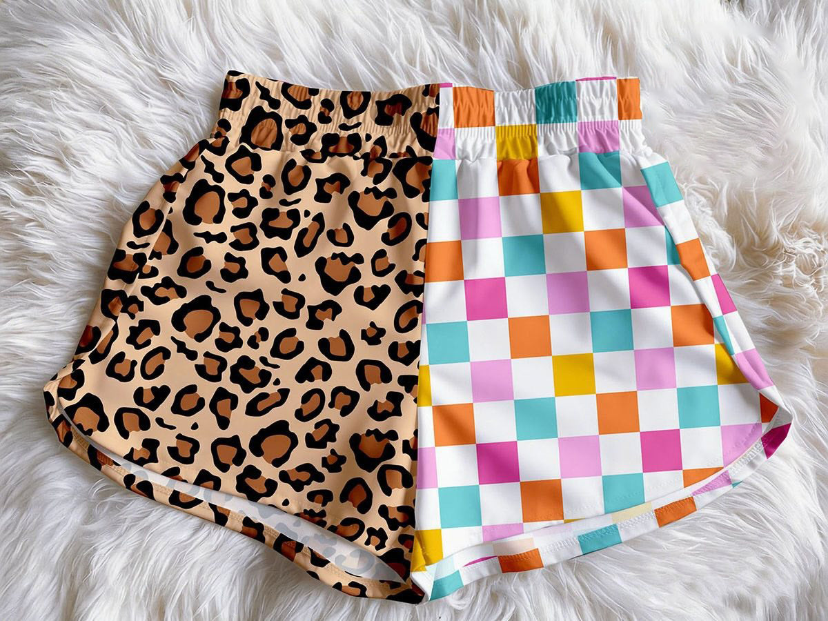 (Custom Design Preorder MOQ 5) Leopard Colorful Plaid Print Baby Girls & Woman Summer Bottom Shorts