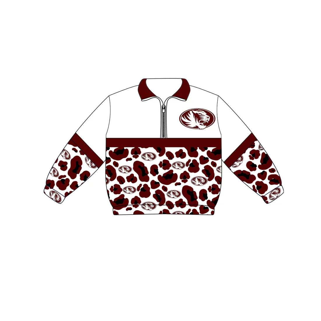 (Custom Preorder MOQ 5) Baby Boys Long Sleeve Red Leopard Silsbee Tigers Team Zip Pullovers Tops