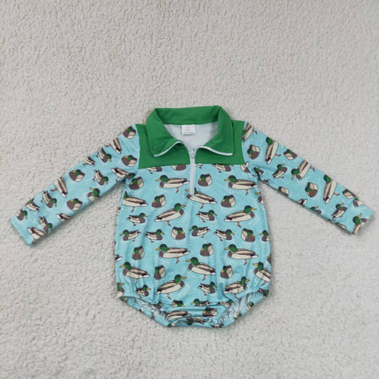 LR3055 Duck Green Baby Boys Sweatshirt Long Sleeve Zipper Romper