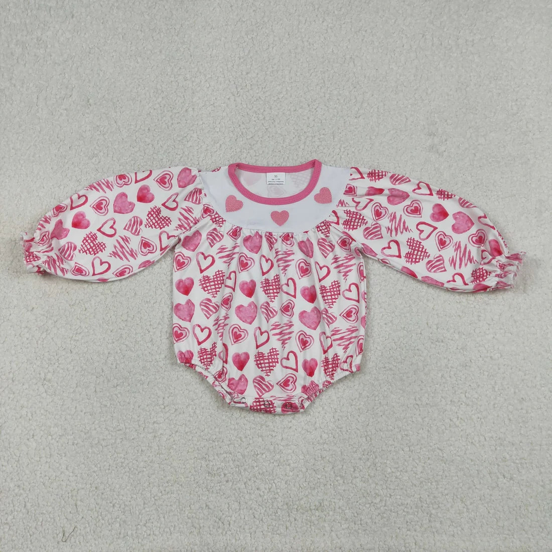 Baby Girls Valentine Heart Long Sleeve Bubble Romper