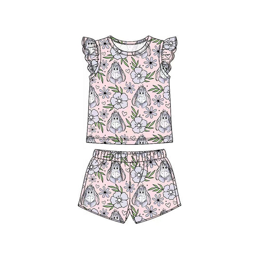 3.31(Custom Design Preorder MOQ 5 Each Item) Cartoon Bear Winni* Flowers Print Girls Summer Outfits Sister Wear