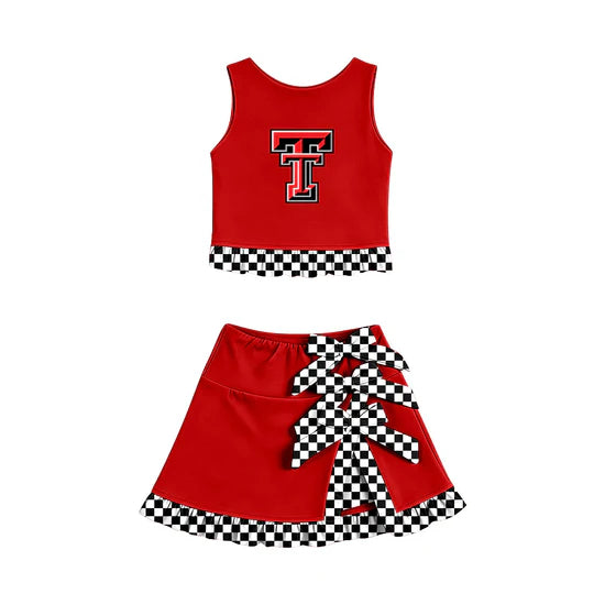 (Custom Preorder MOQ 5) Baby Girls TT Vest Bows Ruffle Skirt Team Outfit