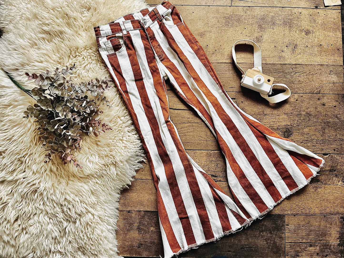 brown stripes girls bell bottom jeans E5-24