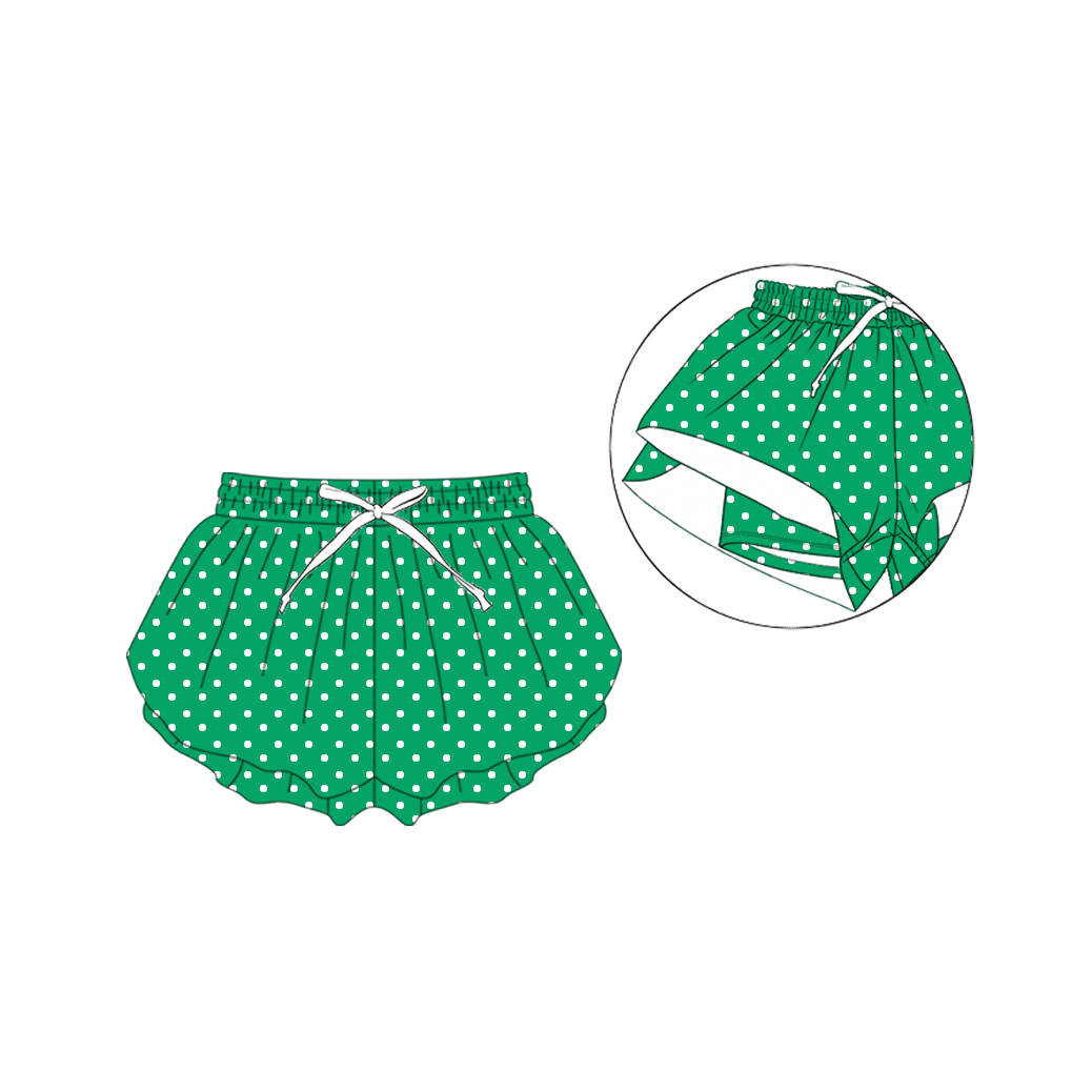 (Custom Design Preorder MOQ 5) Teams Green Polka’d Dots Print Girls & Woman Bottom Flutter Yoga Shorts