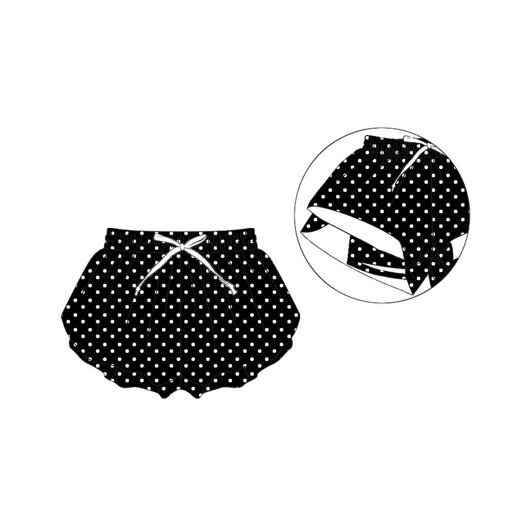 (Custom Design Preorder MOQ 5) Teams Black Polka’d Dots Print Girls & Woman Bottom Flutter Yoga Shorts