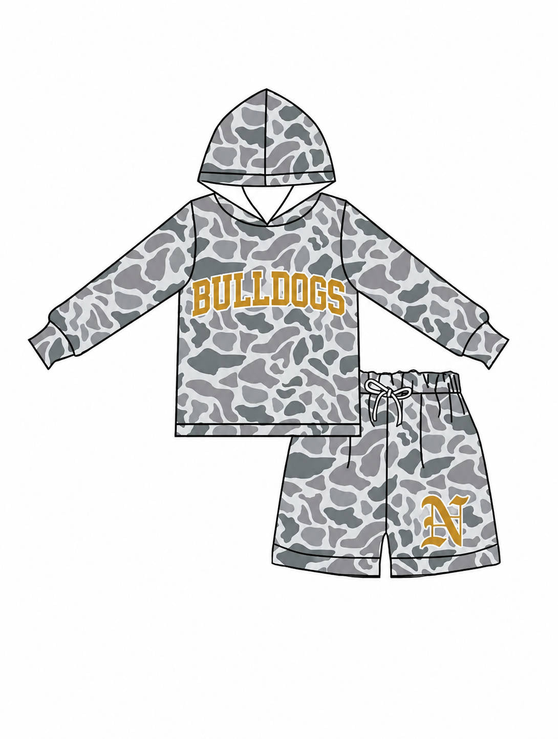 (Custom Design Preorder MOQ 5) Teams Bull Gods Grey Camo Long Sleeve Hoodie Top Shorts Outfit