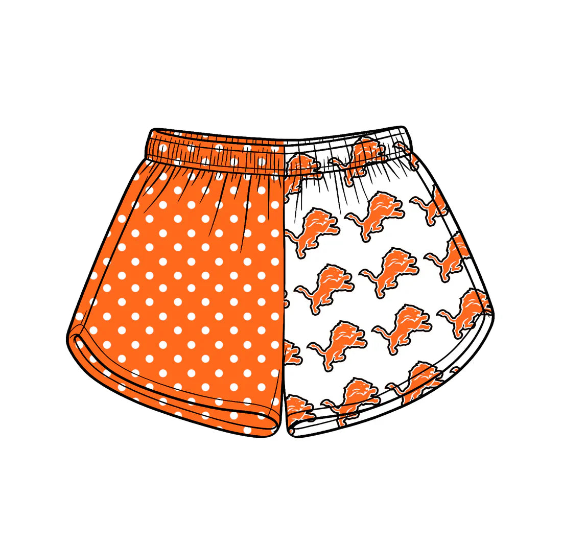 (Custom Preorder MOQ 5) Baby Girls Orange Polka Dots Detroit Lions Team Shorts Bottom