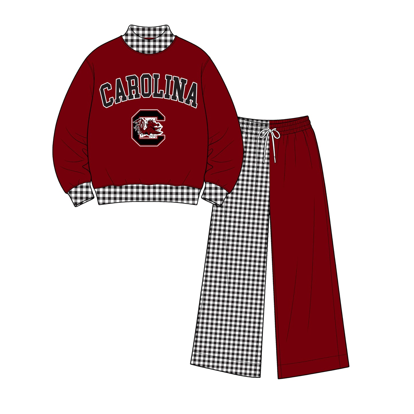 (Custom Design Preorder MOQ 5) Carolina Mock Neck Top with Patch Wide Leg Sport Team Set