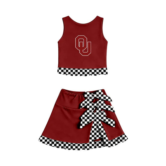 (Custom Preorder MOQ 5) Baby Girls OU Vest Bows Ruffle Skirt Team Outfit