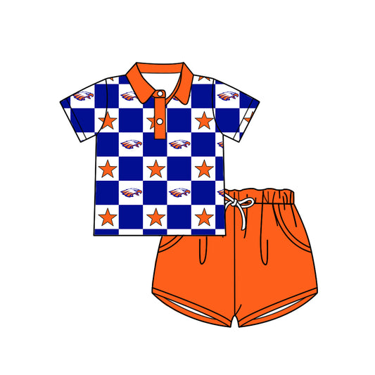 (Custom Design Preorder MOQ 5 Each Item) Teams Denver Broncos Bows Blue Plaid Print Kids Clothes Sibling & Family Matching Styles