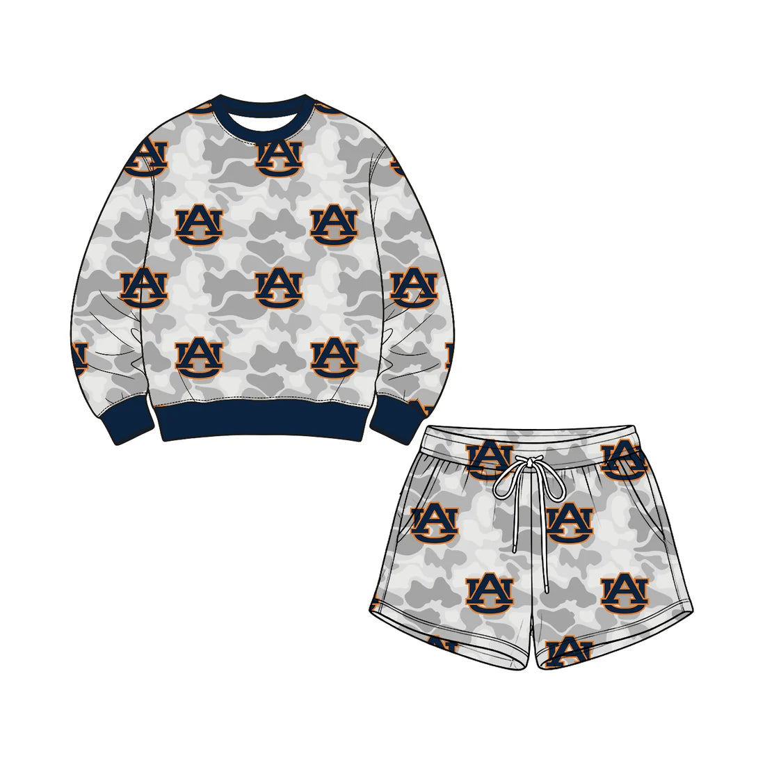 Preorder( 5 MOQ) Baby Girls Sport Team Auburn Tigers Camo Long Sleeve Top Shorts Outfit