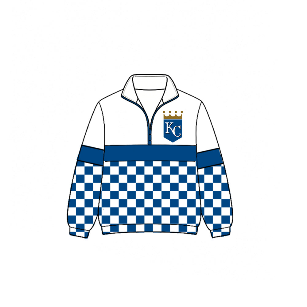 (Custom Design Preorder MOQ 5) Teams Kansas City Royals Plaid Print Kids & Adult Long Sleeve Zipper Pullover Jacket