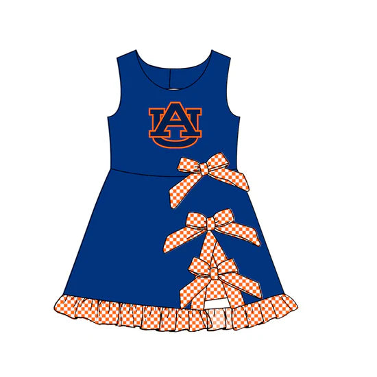 (Custom Preorder MOQ 5) Baby Girls Strap Leopard AU Team Knee Length Dress