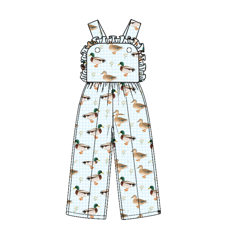 (Custom Design Preorder MOQ 5) Duck Camo Checkered Print Baby Girls Strap Jumpsuits Sisters Overall Styles Southern Sisters Wear