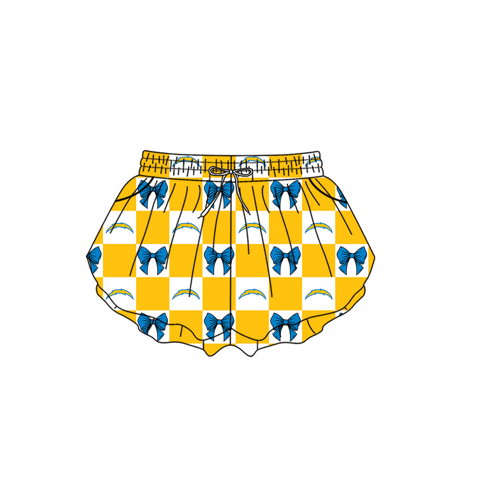 (Custom Design Preorder MOQ 5 Each Item) Teams Los Angeles Chargers Yellow Plaid Print Kids Clothes Sibling & Family Matching Styles