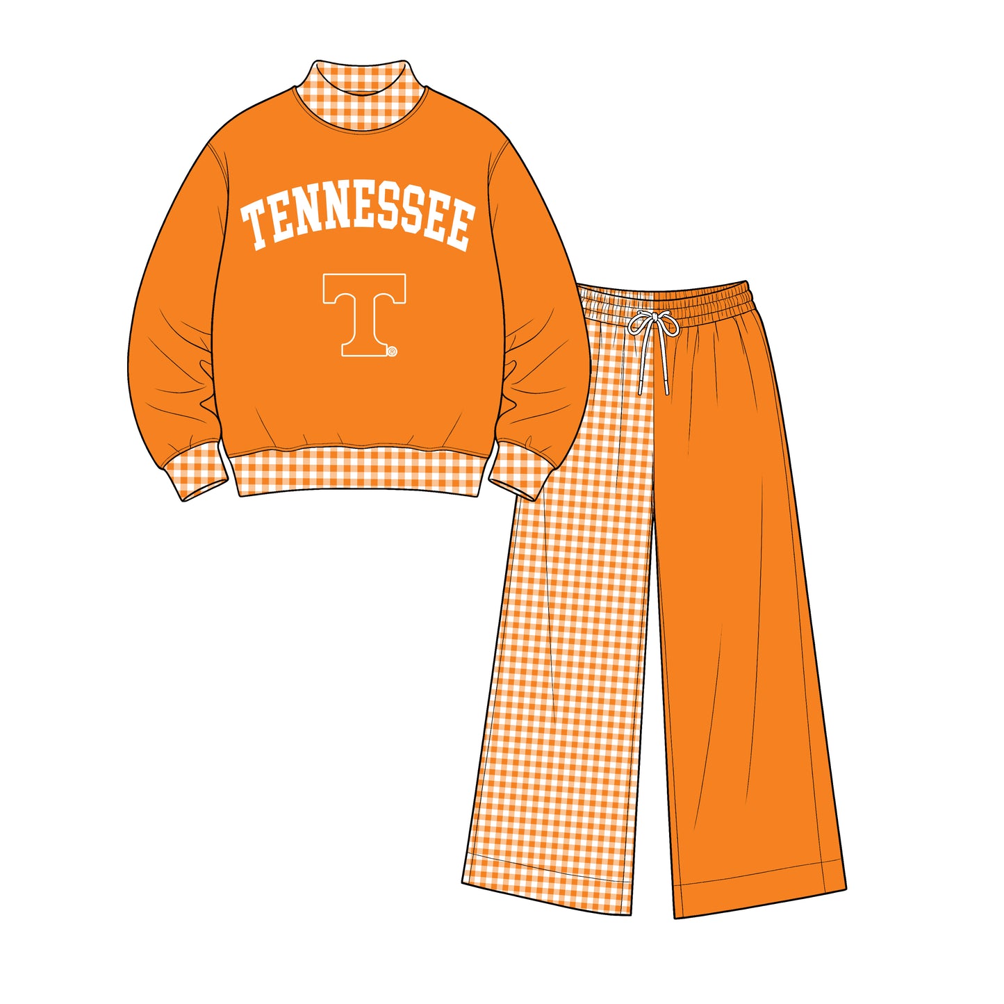 (Custom Design Preorder MOQ 5) Tennessee Mock Neck Top with Patch Wide Leg Sport Team Set
